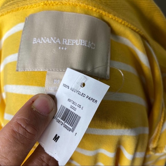 Banana Republic Yellow & White Striped, Large Collar and Button Down Front - Picture 7 of 9